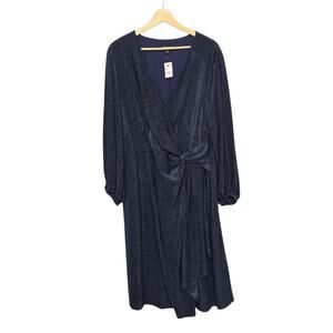 NWT Lane Bryant Navy Blue Velvet Dot Faux Wrap Balloon Sleeve Dress Plus Size 20